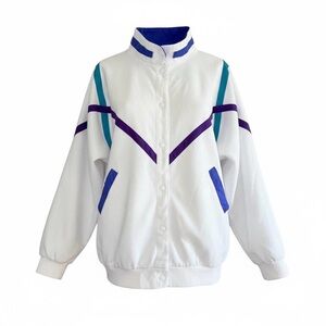 Basic Editions White Track Jacket with Purple & Teal Accents